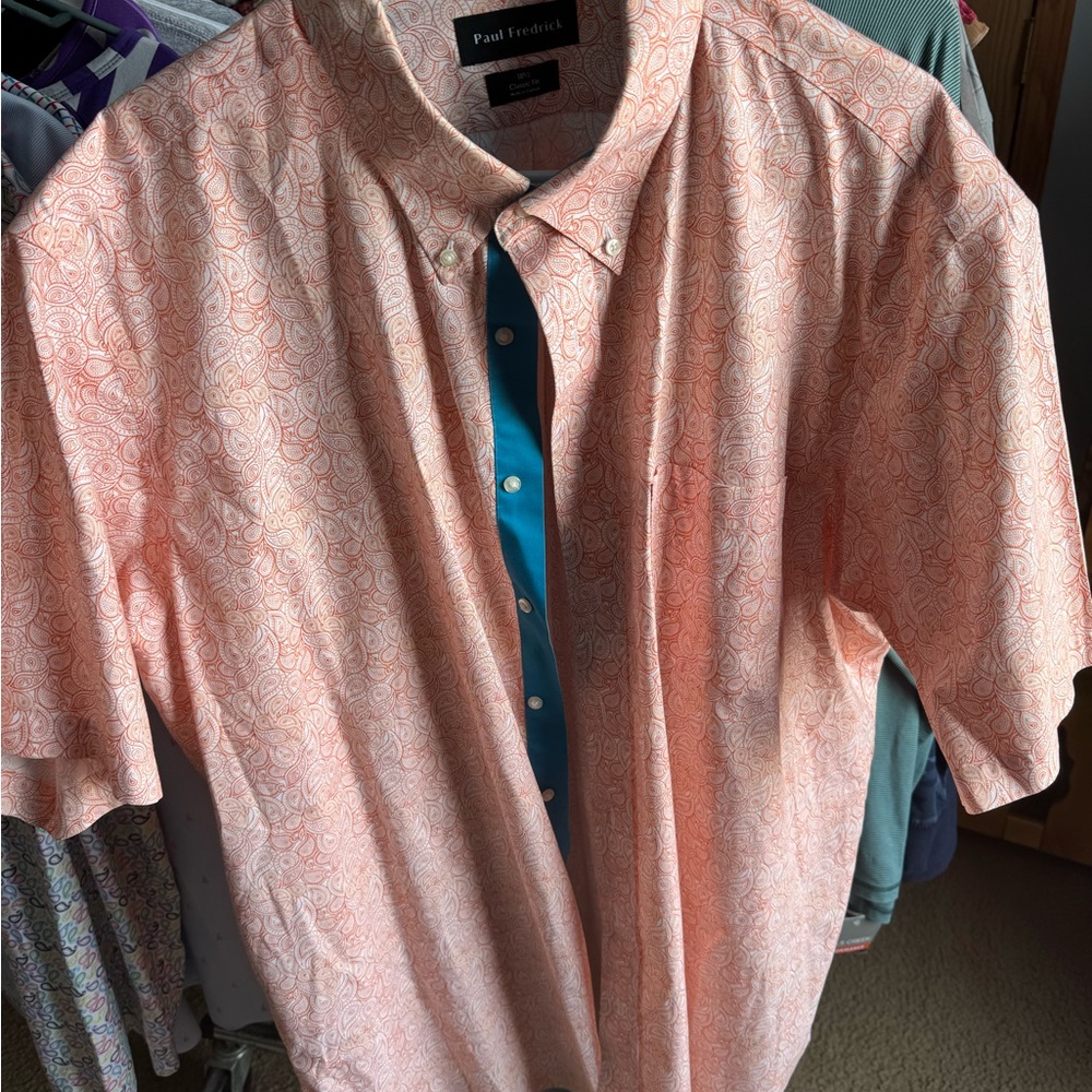 Paul Fredrick Men's Peach Paisley Shirt